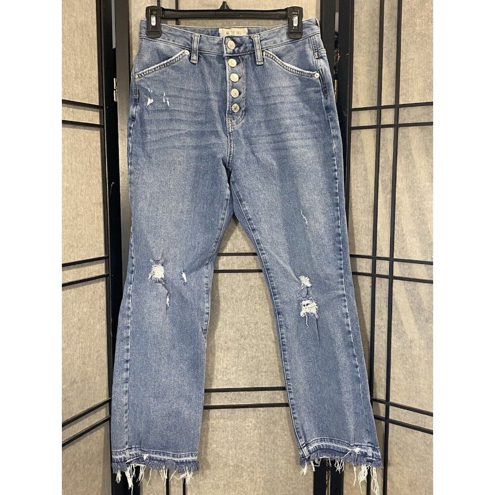 We The Free straight leg button fly Ankle jeans raw hem distressed Sz 28 X 26